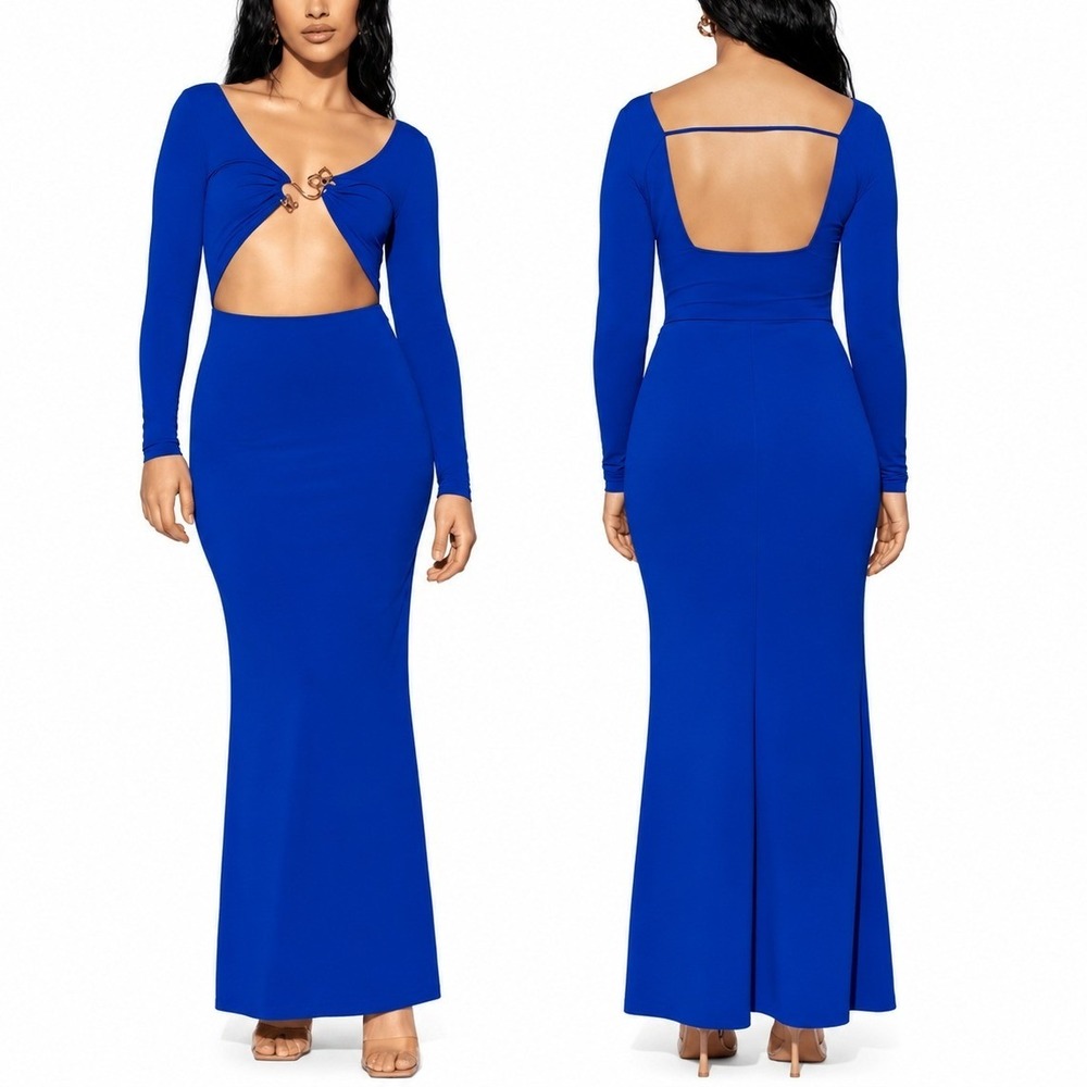 NWT MESHKI Mehlika Cut Out Maxi Dress With Hardware in Persian Blue. Size S